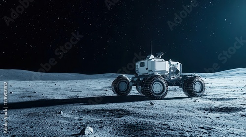 Hightech lunar rover scanning the Moon s surface for future private space settlements