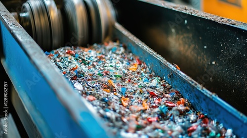 The roller shredder’s grinding teeth tear through collected plastic, breaking it down for a cleaner future.