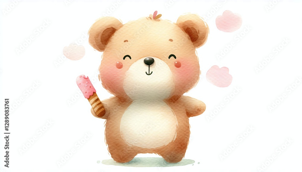 Obraz premium Minimalist watercolor illustration of Cute cartoon bear