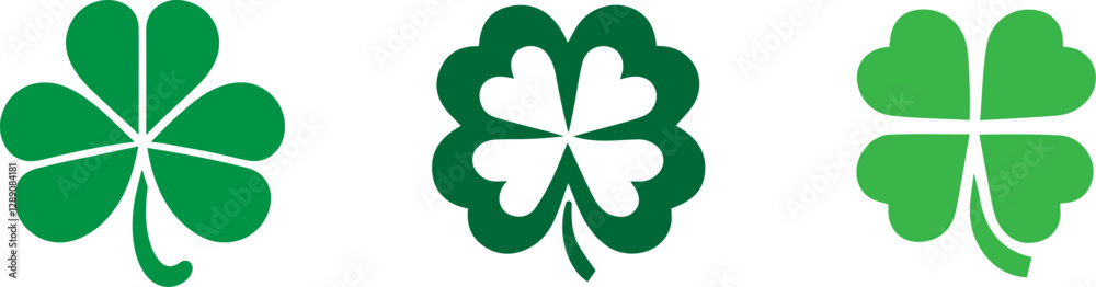 The shamrock icon. St patrick's day symbol.Green clover icon sign. Four and three leaves clover. Lucky four . Shamrock clover leaf symbol . 4-leaf clover. The shamrock icon. St patrick's day symbol.Green clover icon sign. Four and three leaves clover. Lucky four . Shamrock clover leaf symbol . 4-leaf clover.