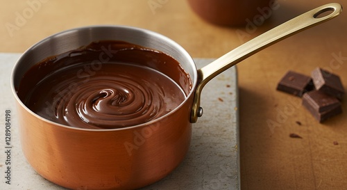Melting Chocolate in Copper Pot Sweet Dessert Preparation Still Life