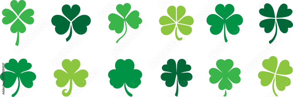 The shamrock icon. St patrick's day symbol.Green clover icon sign. Four and three leaves clover. Lucky four . Saint Patrick,s Day sumbol . Shamrock clover leaf symbol . 4-leaf clover.