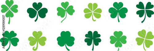 The shamrock icon. St patrick's day symbol.Green clover icon sign. Four and three leaves clover. Lucky four . Saint Patrick,s Day sumbol . Shamrock clover leaf symbol . 4-leaf clover.