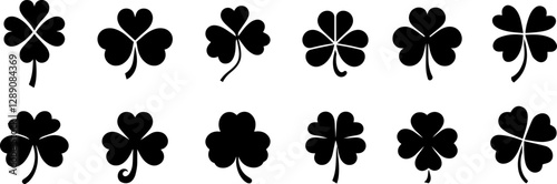 The shamrock icon. St patrick's day symbol.Green clover icon sign. Four and three leaves clover. Lucky four . Shamrock clover leaf symbol . 4-leaf clover.