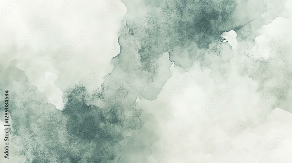 Obraz premium A serene abstract depiction of soft, flowing clouds in muted green and white tones, evoking a sense of calm and tranquility in nature.