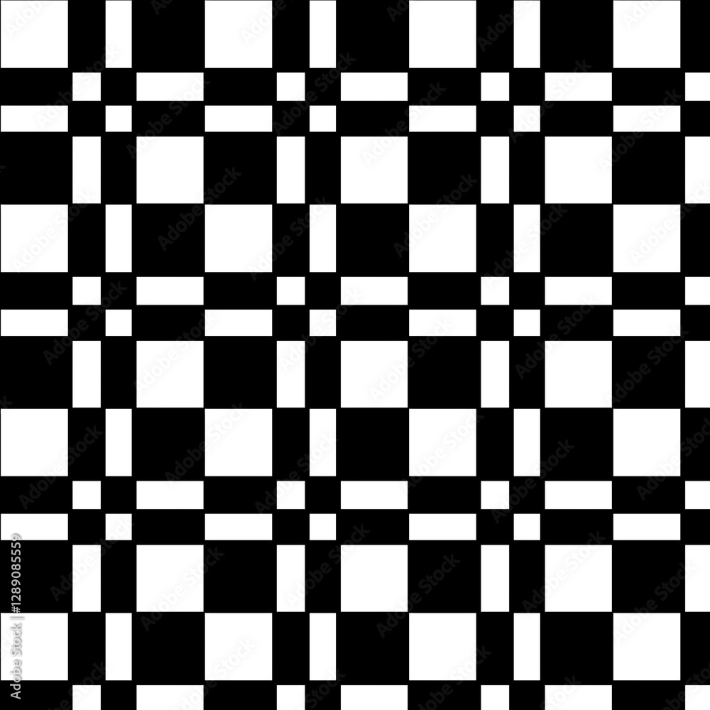 Fototapeta premium A bold checkerboard pattern with alternating black and white squares. A classic high-contrast design often used in textiles and optical illusion art.