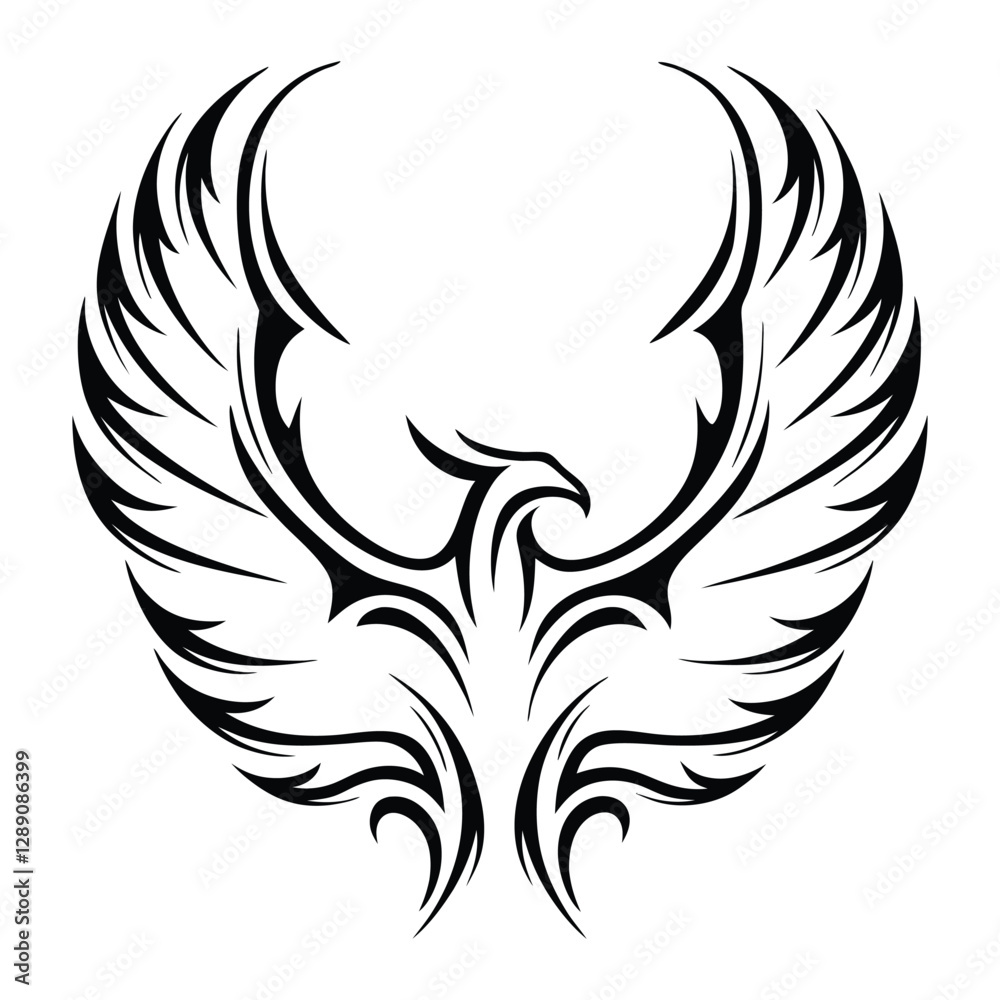 Obraz premium Tribal Phoenix Tattoo Design Symbol of Strength and Rebirth. Bold Black Tribal Phoenix Tattoo for Arm, Chest, or Back. Minimalist Phoenix Tattoo in Tribal Style.