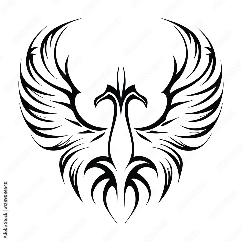 Obraz premium Tribal Phoenix Tattoo Design Symbol of Strength and Rebirth. Bold Black Tribal Phoenix Tattoo for Arm, Chest, or Back. Minimalist Phoenix Tattoo in Tribal Style.