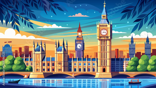 Big Ben tower of Houses of Parliament, Westminster in London