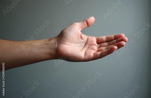 Close-up of outstretched hand showing radial nerve injury or wrist drop. This condition results in the inability to extend the wrist and fingers, causing weakness, pain and rigidity.