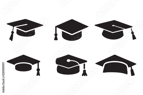 Graduation cap icons set vector illustration on white background. Graduation hat icons vector.