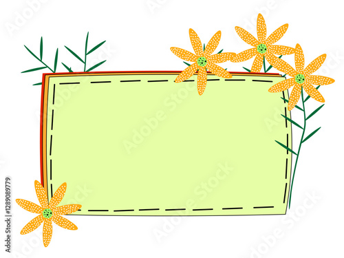 Creative decorative cloud for text, bubble. Bright colors, and  frame itself is decorated with floral elements. One icon isolated on  white background. Green, yellow and orange colors.