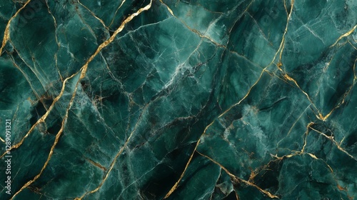 Emerald green marble texture with gold veins