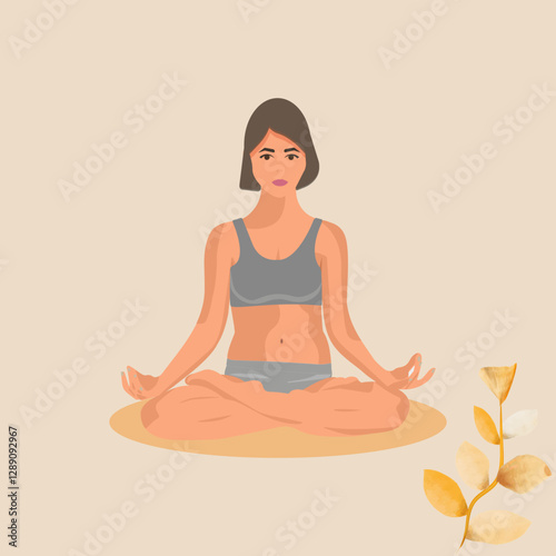 A girl does yoga in the lotus position in the evening