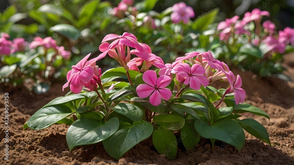 Pink Madagascar Periwinkle Flowers in Bloom Pink Madagascar Periwinkle Flowers in Bloom