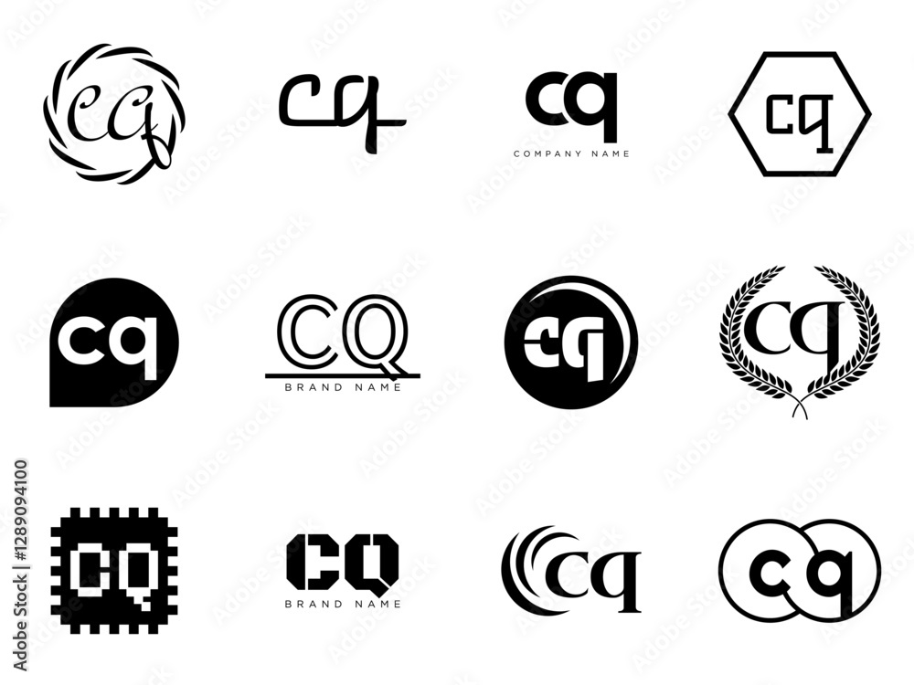CQ logo company template. Letter c and q logotype. Set different classic serif lettering and modern bold text with design elements. Initial font typography. CQ logo company template. Letter c and q logotype. Set different classic serif lettering and modern bold text with design elements. Initial font typography.