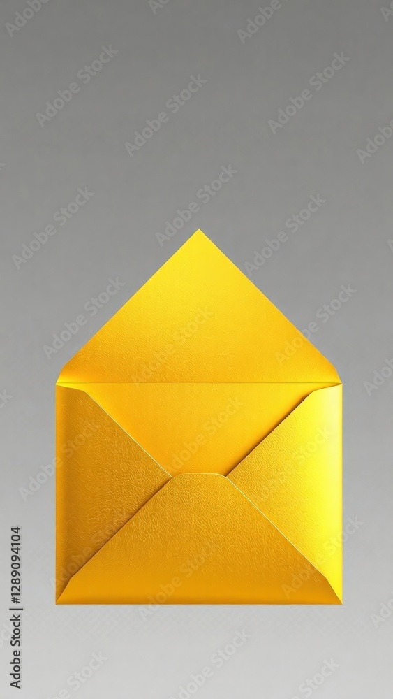 Shiny gold envelope open with a triangular flap, showcasing a luxurious and elegant design perfect for special occasions. Perfect Any Project. Shiny gold envelope open with a triangular flap, showcasing a luxurious and elegant design perfect for special occasions. Perfect Any Project.