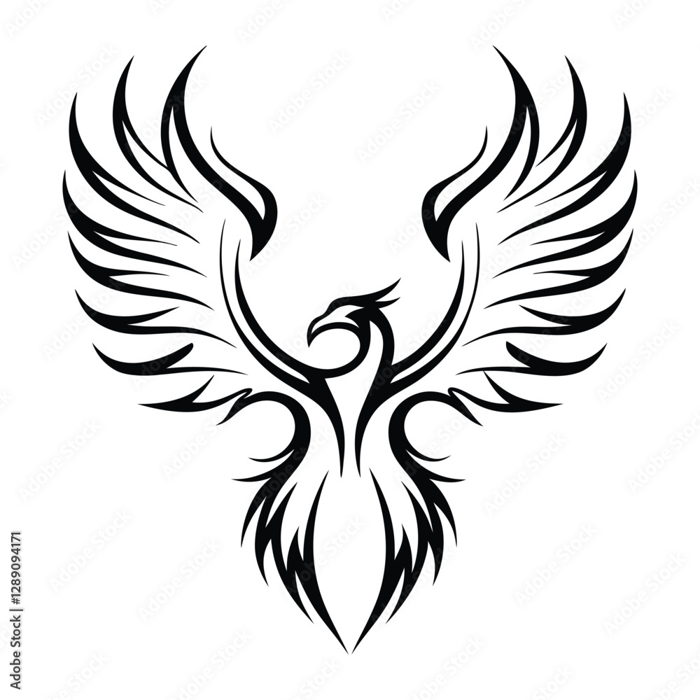 Tribal Phoenix Tattoo Design Symbol of Strength and Rebirth. Bold Black Tribal Phoenix Tattoo for Arm, Chest, or Back. Minimalist Phoenix Tattoo in Tribal Style. Tribal Phoenix Tattoo Design Symbol of Strength and Rebirth. Bold Black Tribal Phoenix Tattoo for Arm, Chest, or Back. Minimalist Phoenix Tattoo in Tribal Style.