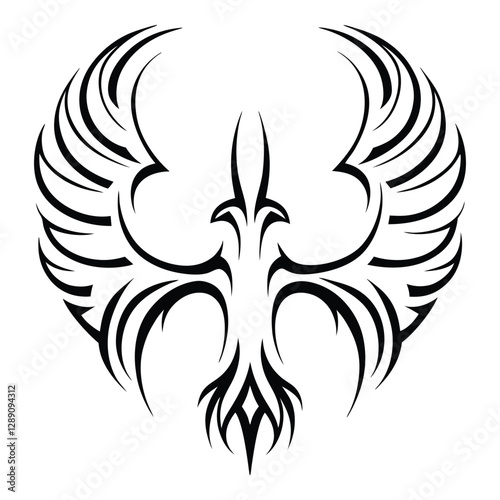 Tribal Phoenix Tattoo Design Symbol of Strength and Rebirth. Bold Black Tribal Phoenix Tattoo for Arm, Chest, or Back. Minimalist Phoenix Tattoo in Tribal Style.