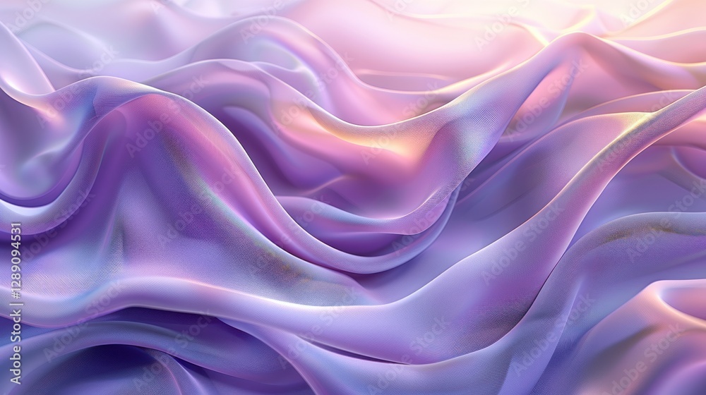 Fototapeta premium Delicate gathered folds of lavender silk exhibit smooth curves and rich hues enhanced by soft lighting