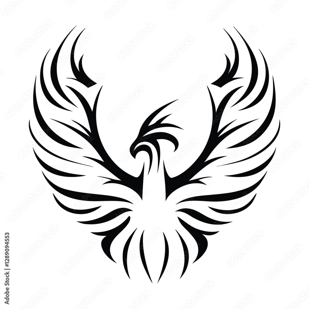 Obraz premium Tribal Phoenix Tattoo Design Symbol of Strength and Rebirth. Bold Black Tribal Phoenix Tattoo for Arm, Chest, or Back. Minimalist Phoenix Tattoo in Tribal Style.