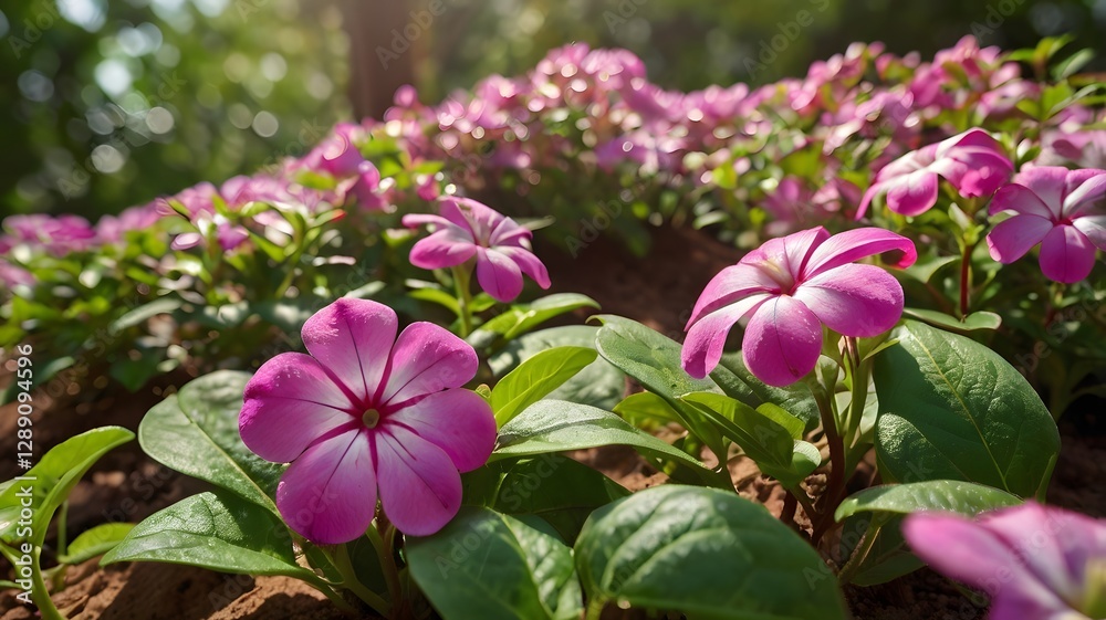 Fototapeta premium Vibrant Pink Catharanthus Flowers in Bloom