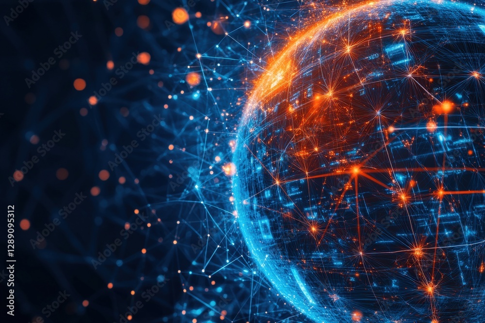 Obraz premium Futuristic Digital Globe with Connections and Glowing Lines