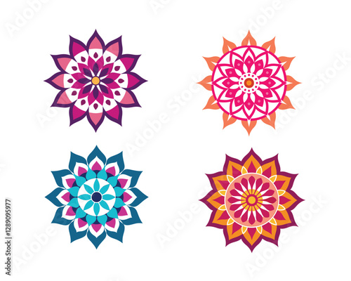 Collection of bright colorful mandala