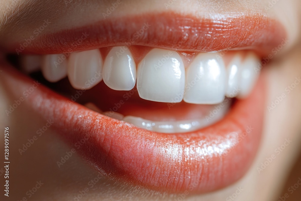 Obraz premium A close-up shot of a person's mouth showing off their white teeth