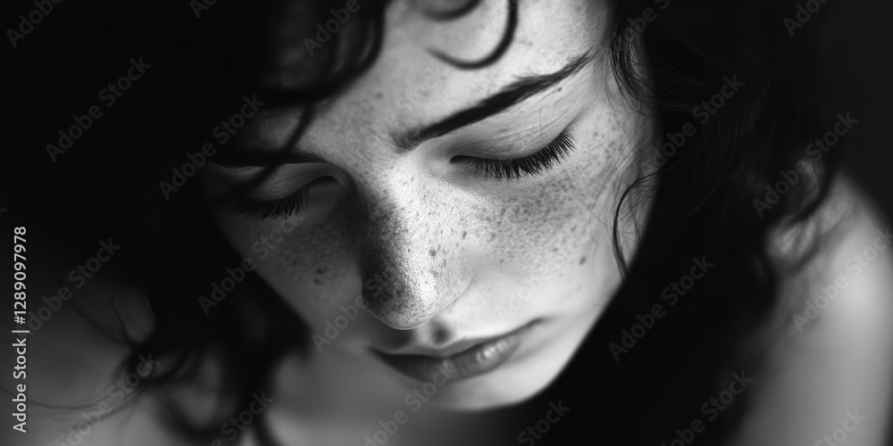 Close-up portrait of a woman with distinct freckles on her face Close-up portrait of a woman with distinct freckles on her face