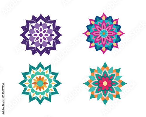Collection of bright colorful mandala on a white background