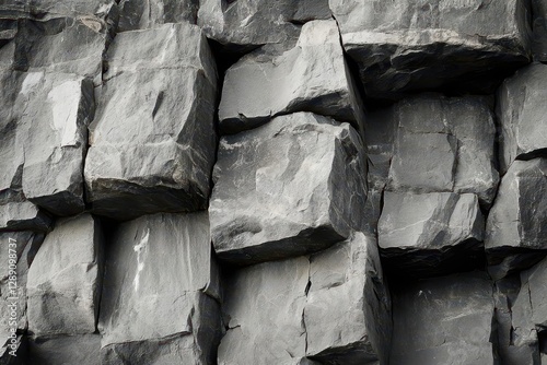 stark monochrome stack of jagged rocks soft gray shadows minimalist rugged texture cool neutral tones timeless natural stillness bold geometric simplicity photo