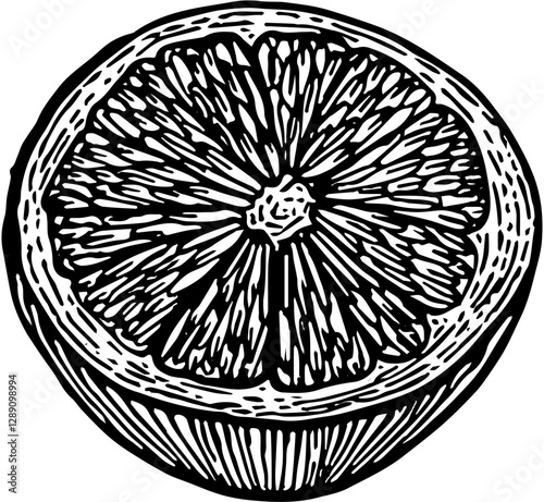 Fruit. Hand drawn vector isolated engraved sketch. Orange

