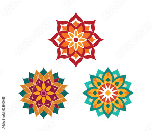 Collection of bright colorful mandala on a white background