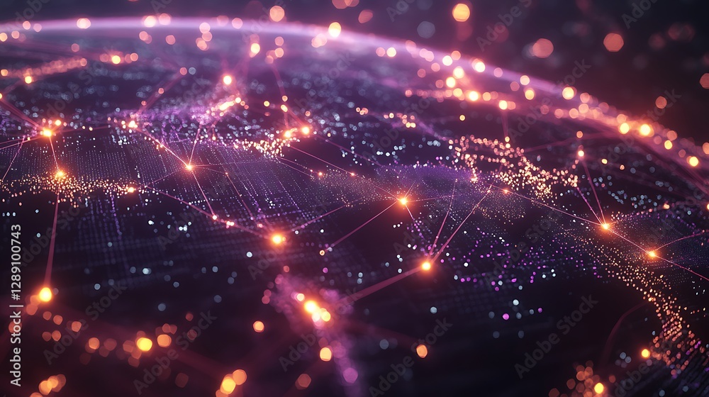 Obraz premium Worldwide network connections, glowing nodes, futuristic digital grid