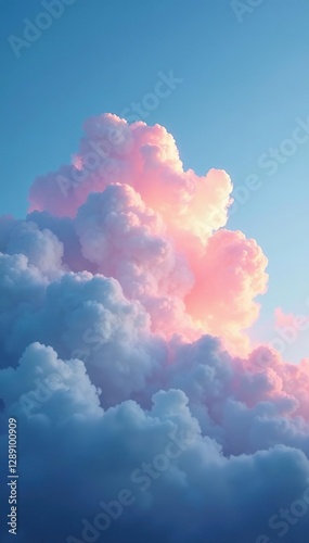 Soft pink hue fading behind dense blue clouds, sky, cloudy, peaceful