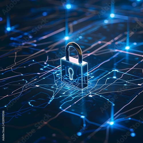 blue unlocked padlock symbolizing online security on digital network background. generative ai