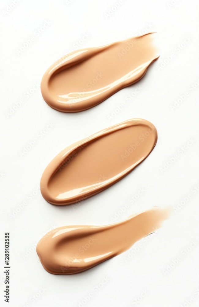Composition of foundation smear and drop on empty background. Beige, brown cream cosmetic make-up sample. Product constructed skin tone beauty texture isolated liquid, care concept. Composition of foundation smear and drop on empty background. Beige, brown cream cosmetic make-up sample. Product constructed skin tone beauty texture isolated liquid, care concept.