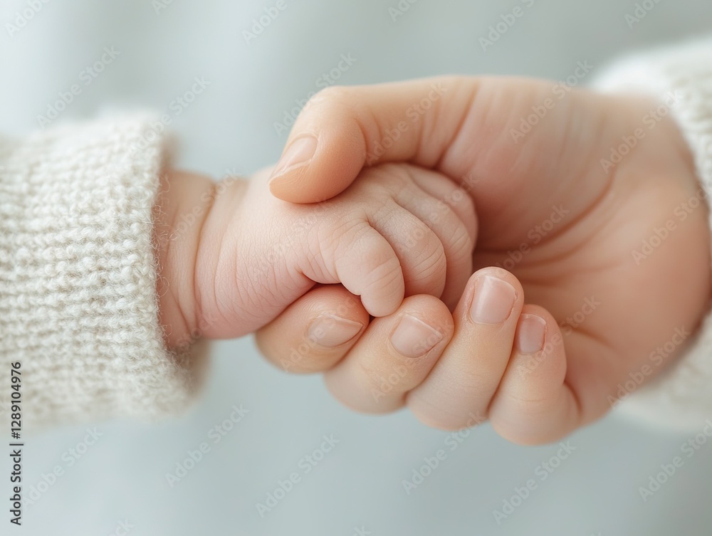 Tender moment of baby hand holding adult's hand cozy home photography soft lighting close-up connection Tender moment of baby hand holding adult's hand cozy home photography soft lighting close-up connection