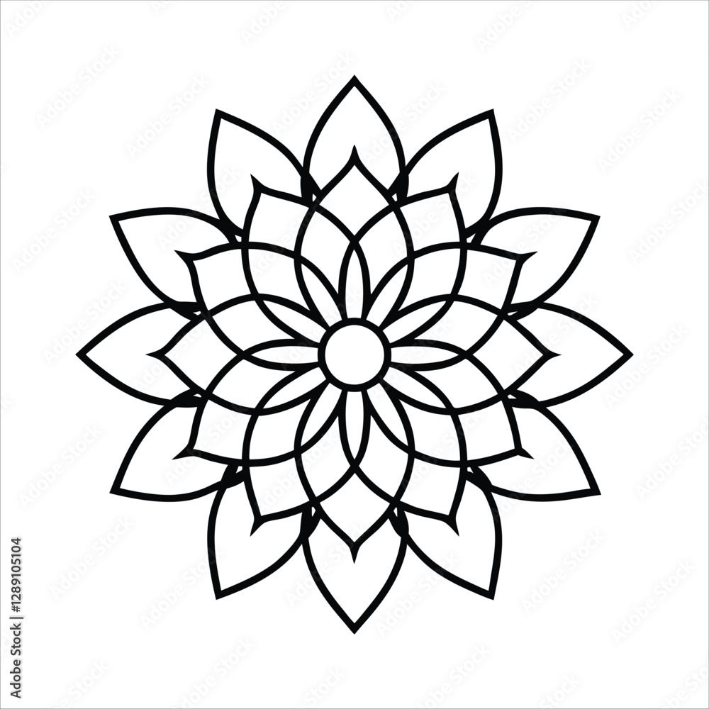 flower Mandala Pattern Design in Line Art.
