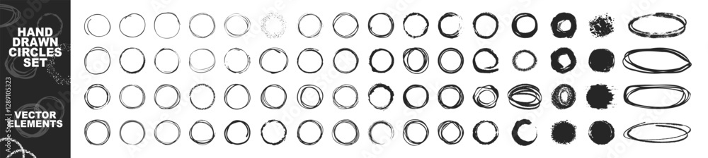 Hand drawn ovals and circles set. Round freehand shapes and highlights isolated on transparent. Vector circular scribble doodle round circles for message note mark design element Hand drawn ovals and circles set. Round freehand shapes and highlights isolated on transparent. Vector circular scribble doodle round circles for message note mark design element