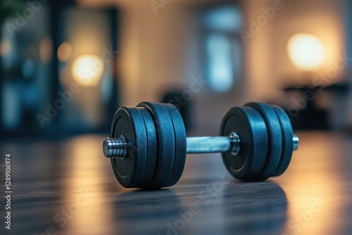 A close-up shot of two dumbbells placed on a table, perfect for fitness and exercise-related content