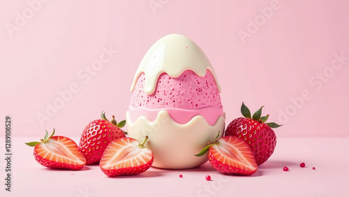 vibrant white chocolate pink strawberry mixtures create sweet easter egg visually appealing photo