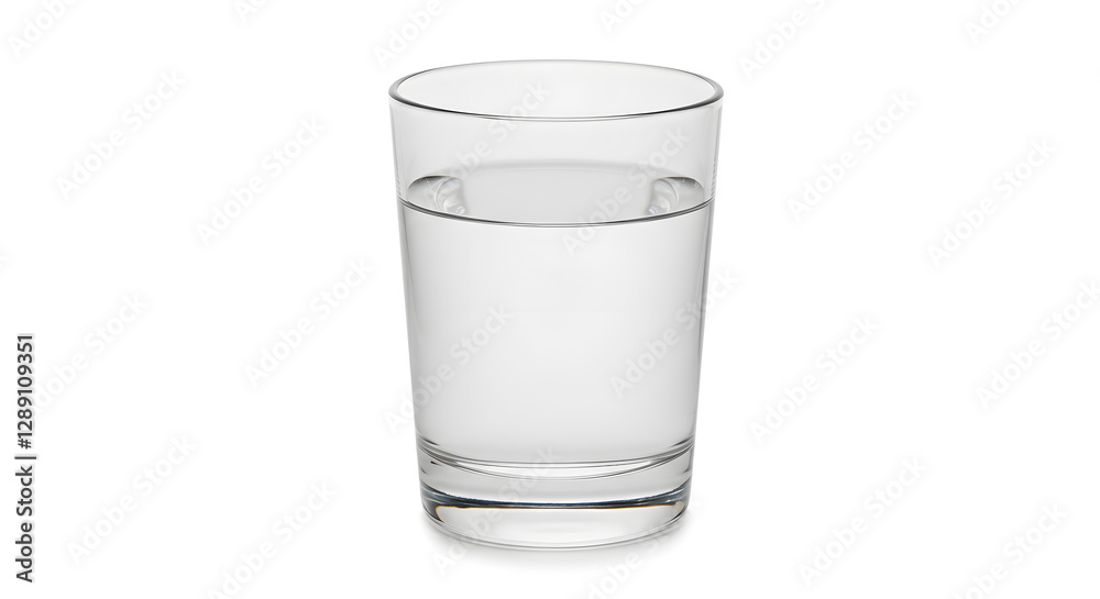 A clear glass filled with water, isolated on a white background. A clear glass filled with water, isolated on a white background.