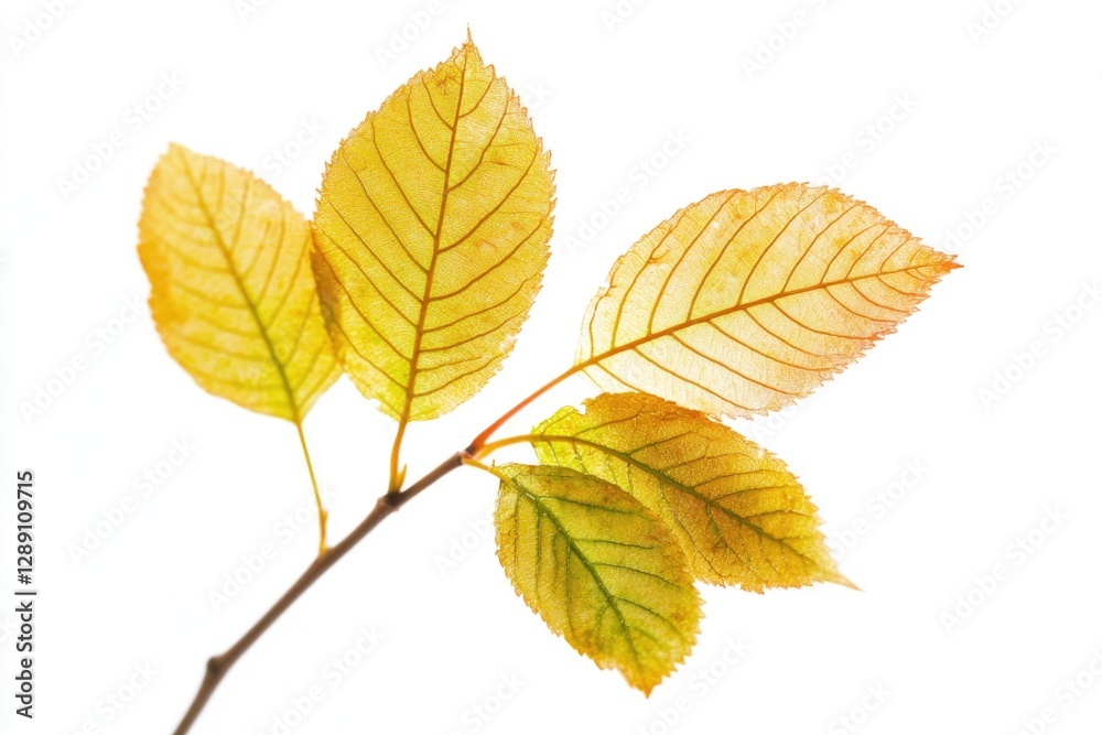 A close-up shot of two leaves on a branch, showcasing their natural texture and color A close-up shot of two leaves on a branch, showcasing their natural texture and color