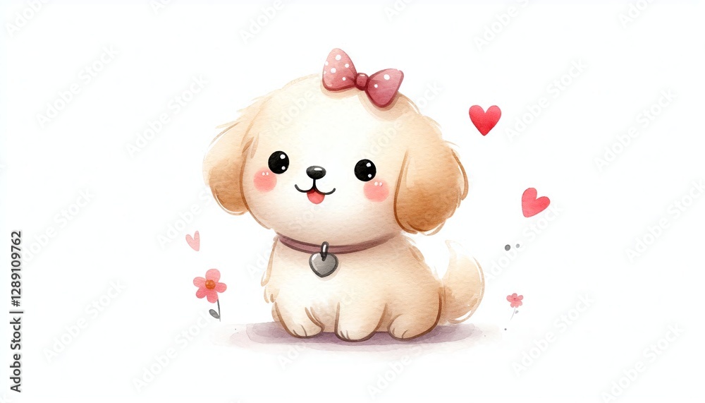 Obraz premium Minimalist watercolor illustration of Cute cartoon dog