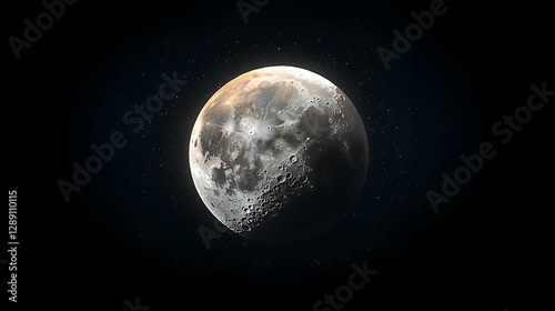 Pixel Art Depiction of a Partially Illuminated Moon in a Dark Night Sky with Scattered Stars