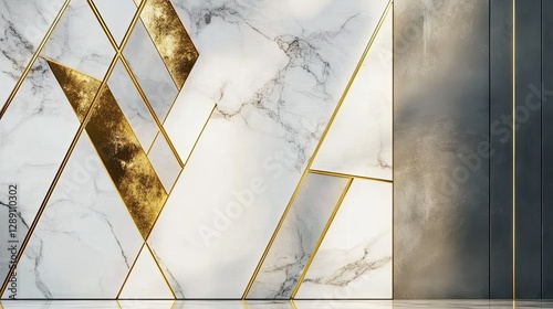 Large marble slab with geometric strains of gold in art deco style