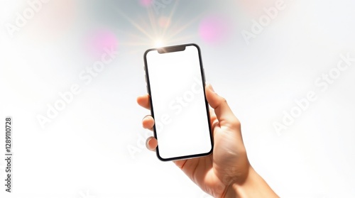 Wallpaper Mural Close-up of a woman's hand gracefully holding a modern smartphone with a blank screen, isolated on white background. Ideal for mockups, app design, UI/UX, digital technology, and business presentation Torontodigital.ca
