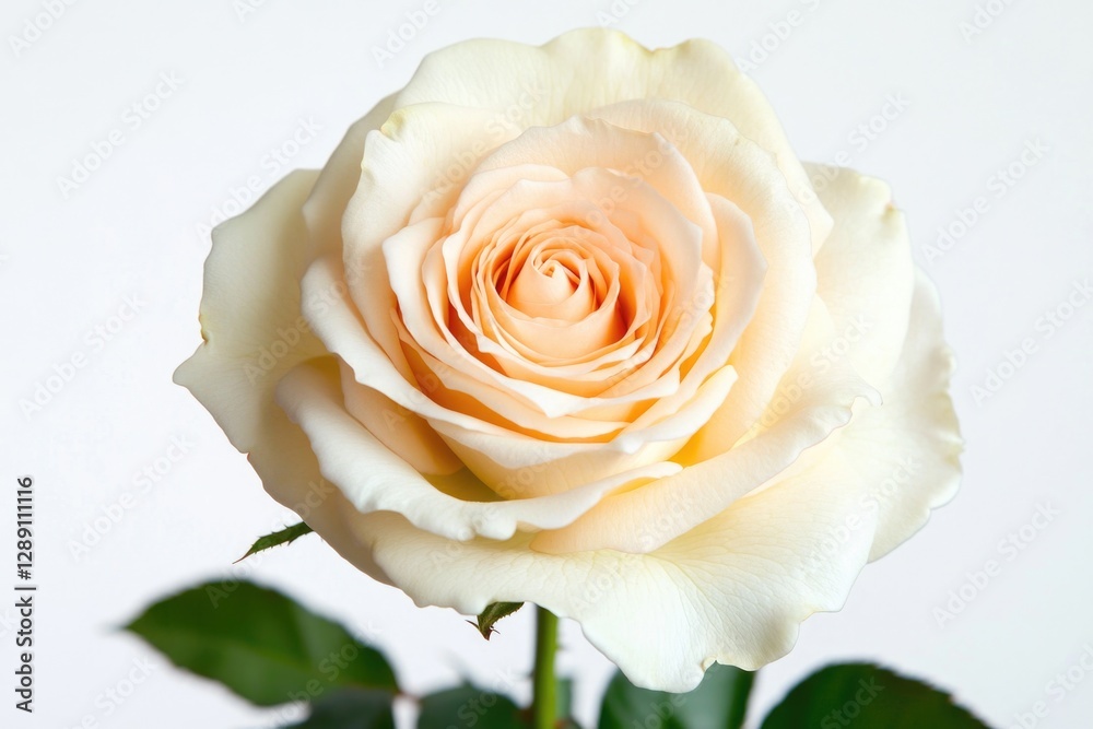 Fototapeta premium A beautiful white rose sits in a decorative vase surrounded by lush green leaves